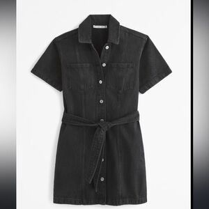 NWT Abercrombie Short Sleeve Denim Shirt Dress Black Small Petite